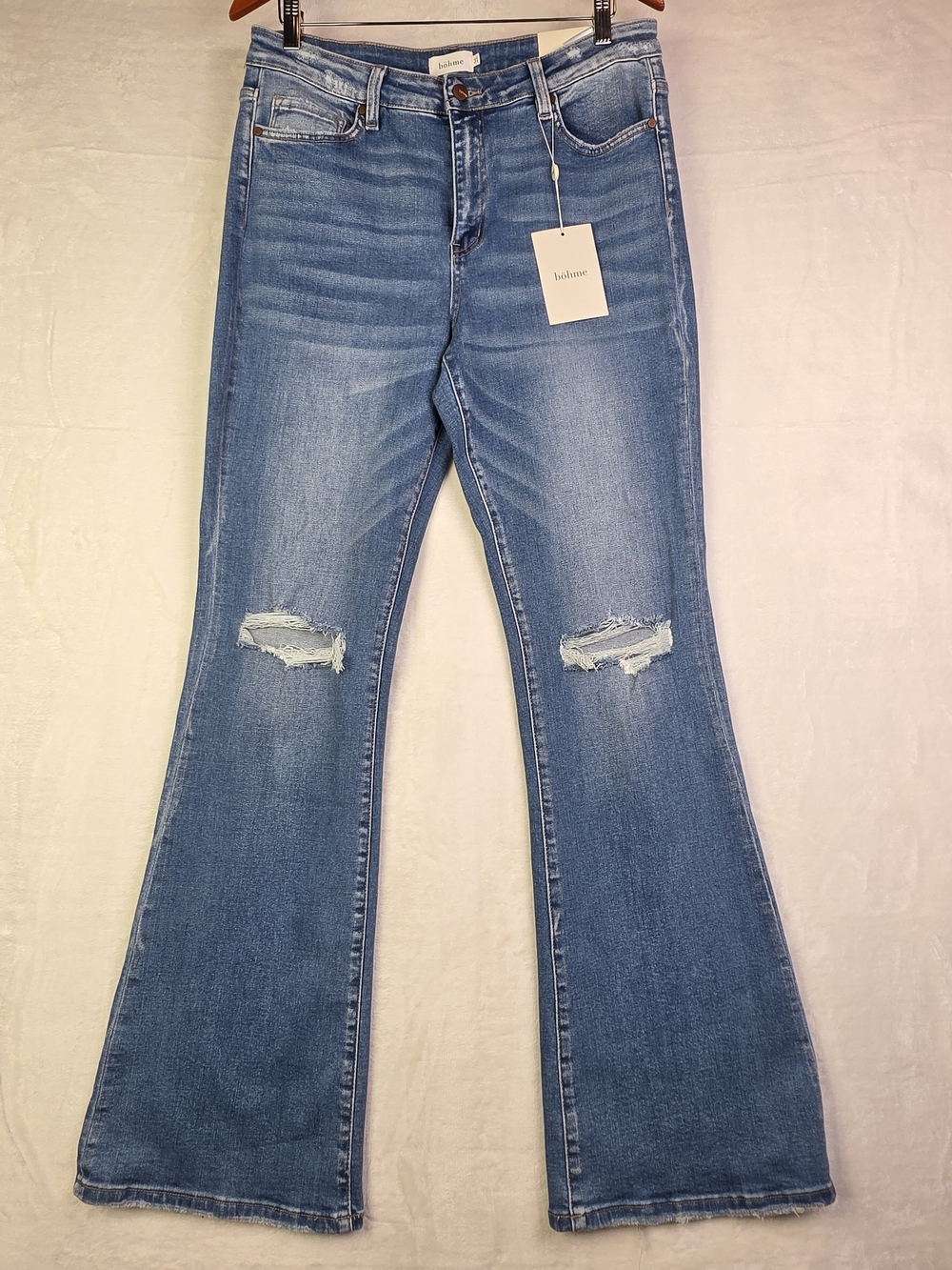 Bohme Blue Jeans Womens 31 High Rise Light Wash Flare Leg Distressed
